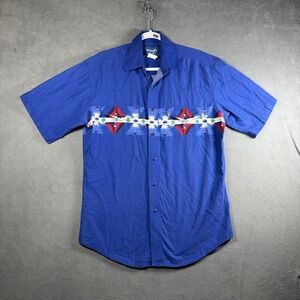Wrangler Western Shirt Mens M Blue Aztec Southwestern Snap Short Sleeve